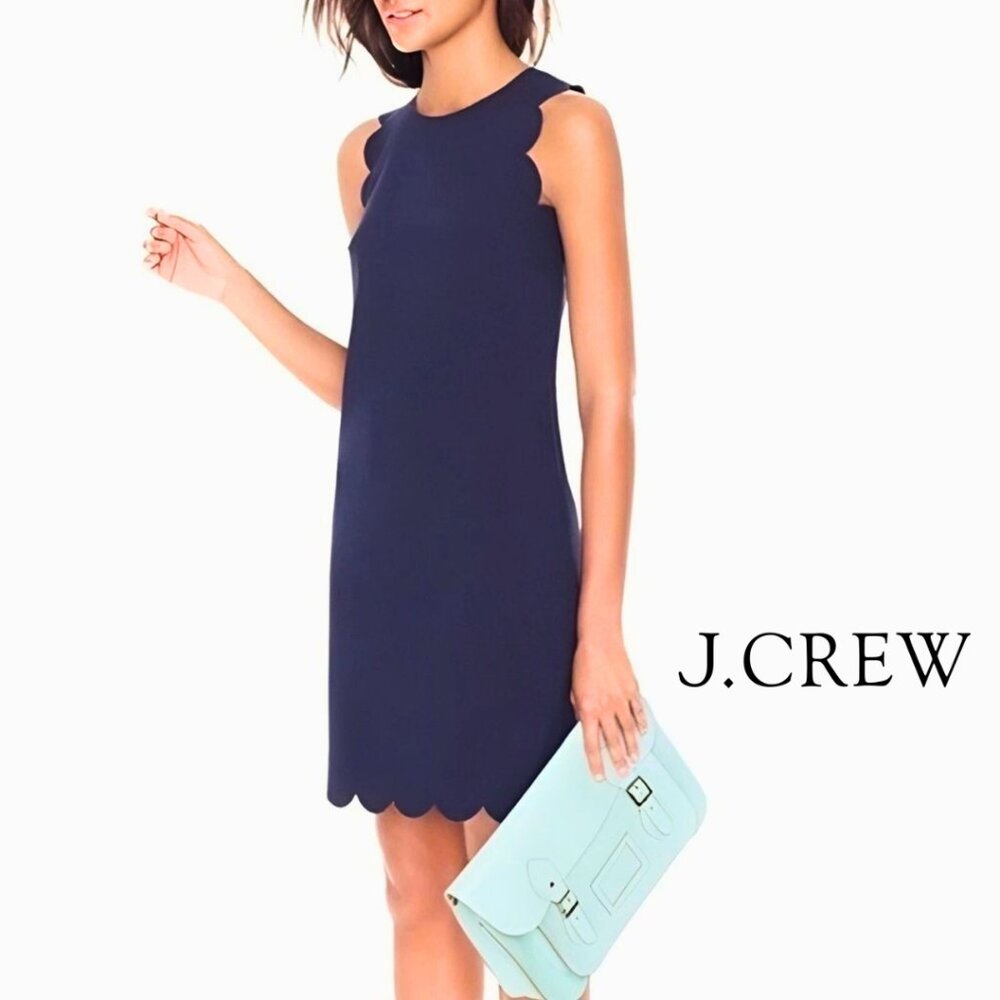 J. Crew Navy Blue Scalloped Shift Dress Size 0